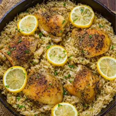 One Pot Greek Chicken and Rice dish served in a stylish bowl