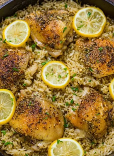 One Pot Greek Chicken and Rice dish served in a stylish bowl