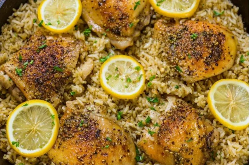 One Pot Greek Chicken and Rice dish served in a stylish bowl
