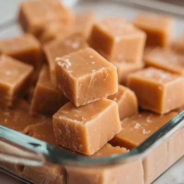 Delicious homemade peanut butter fudge placed on a marble surface.