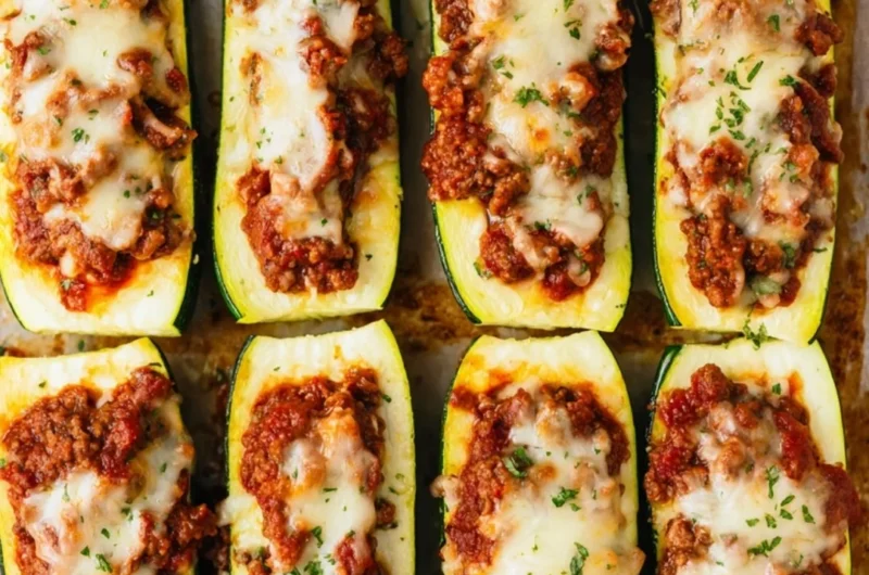 Savory stuffed zucchini boats filled with vegetables and herbs for a healthy meal.