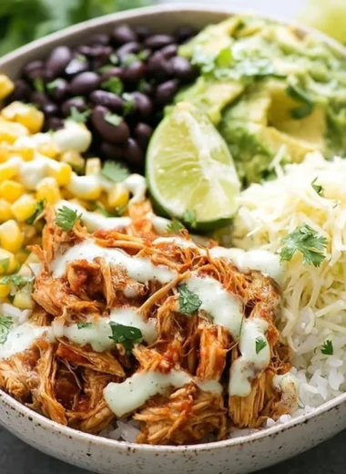 Delicious slow cooker chicken burrito bowl with fresh ingredients