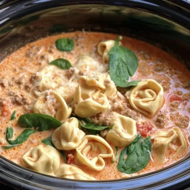 Delicious slow cooker tortellini soup with sausage and vegetables