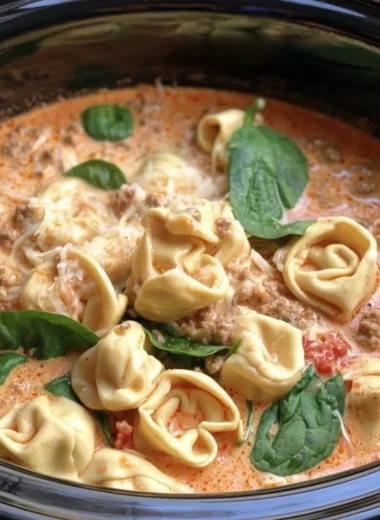 Delicious slow cooker tortellini soup with sausage and vegetables