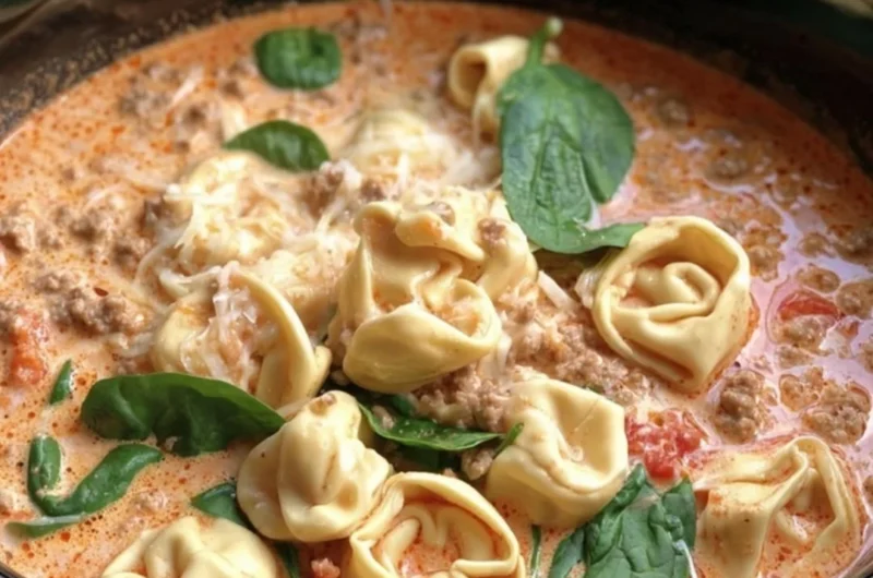 Delicious slow cooker tortellini soup with sausage and vegetables
