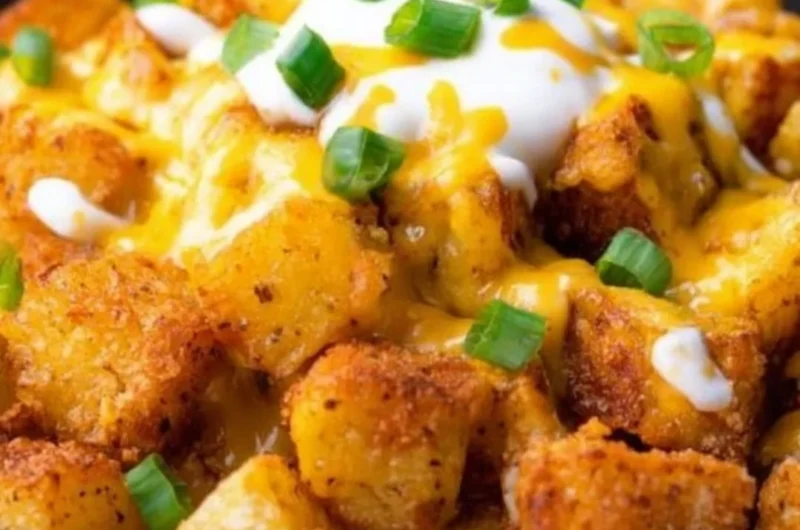 Homemade Taco Bell potato bites served with dipping sauce.