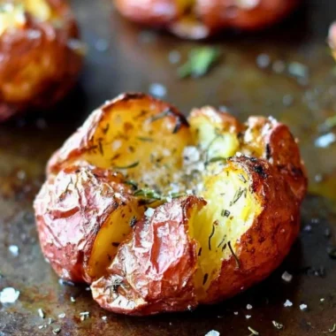 Deliciously herbed smashed red potatoes seasoned with salt and herbs.