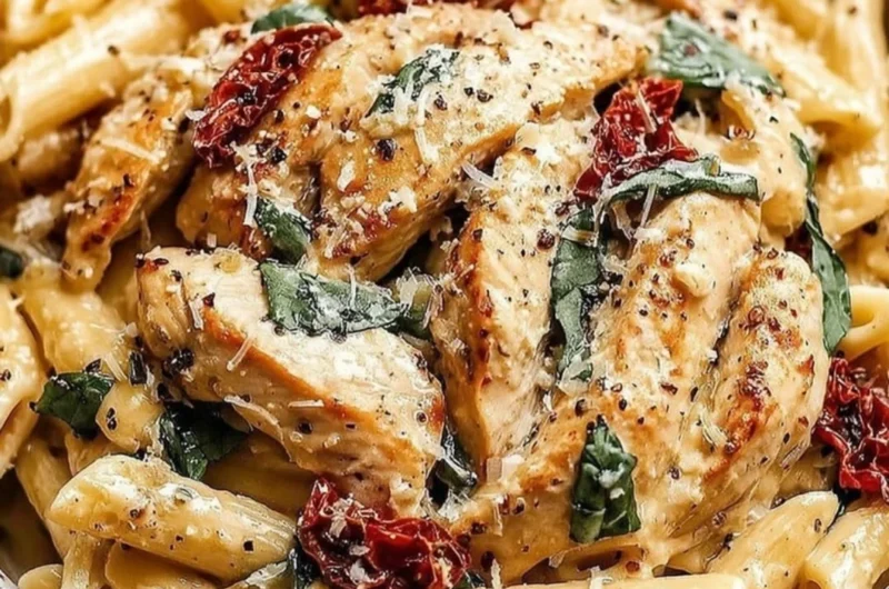 Delicious Marry Me Chicken Pasta served on a plate with fresh herbs and parmesan.
