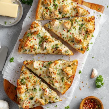 Viral Chicken Alfredo garlic bread recipe with creamy sauce and garlic flavor