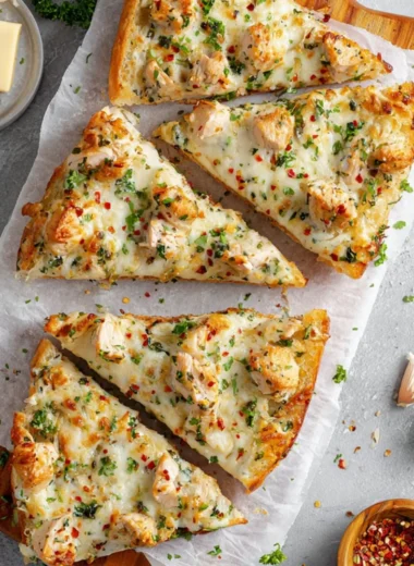 Viral Chicken Alfredo garlic bread recipe with creamy sauce and garlic flavor