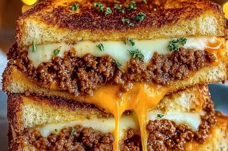 Ultimate Cheesy Ground Beef Melt with layers of cheese and ground beef